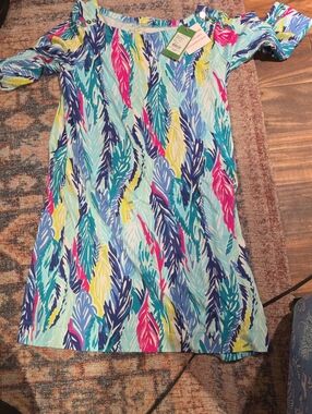 Lilly Pulitzer Aqua, Teal & Navy Feather-Print Dress